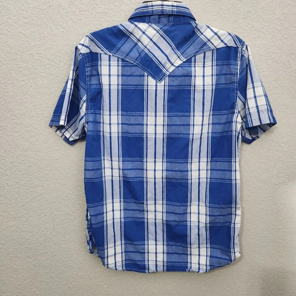 Ditch Plains Blue & White Plaid Short Sleeve Button-Up Western Shirt M